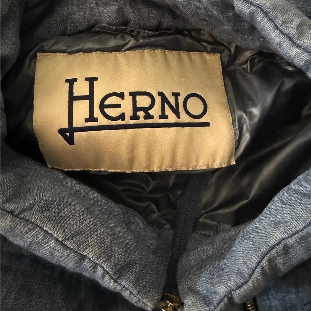 Herno Puffer Jacket Medium Blue Linen Blend Coat Quiet Luxury Italian Designer - Picture 8 of 15